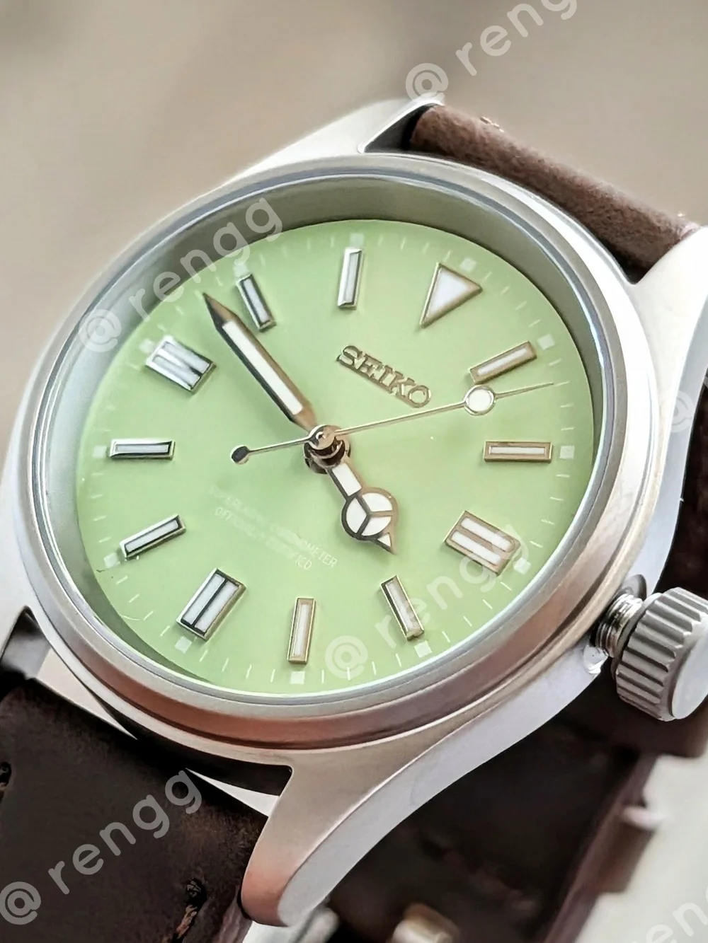 36mm Titanium Slim Seiko Field Mod Watch Light Green Sapphire Smooth Sweep Sec